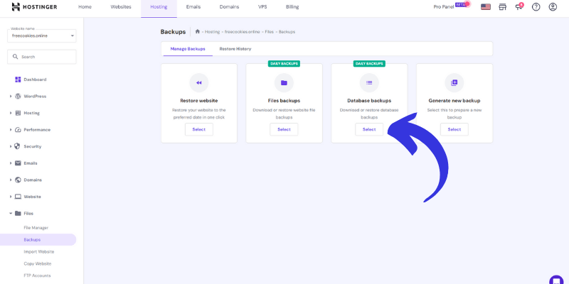 Click On database button