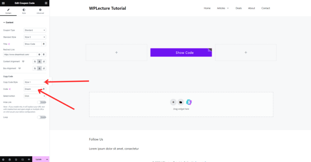 Copy Code Style & Coupon Code