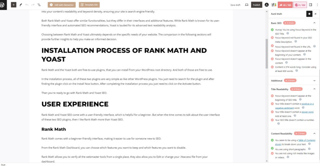 Rank Math Content Optimization