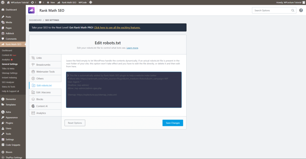 Rank math Robots.txt Manager