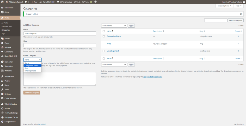 How to add Sub Categories