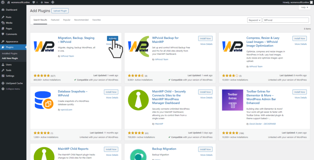 Install & Activate WPvivid